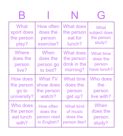 Wh-question bingo Card