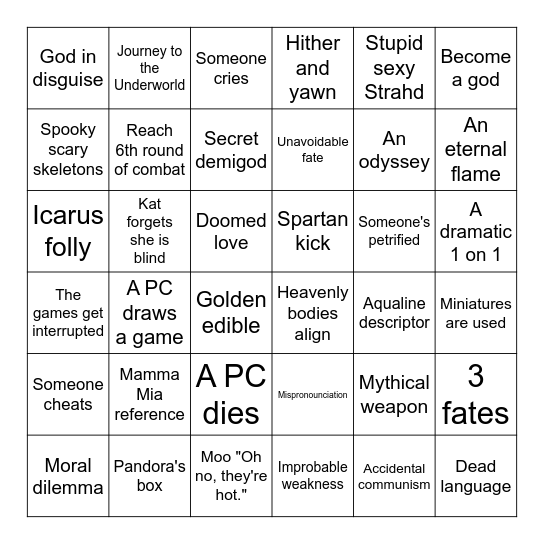 Wings of Omen Bingo Card