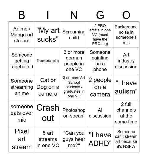 ArtClub Bingo v0.4 Bingo Card