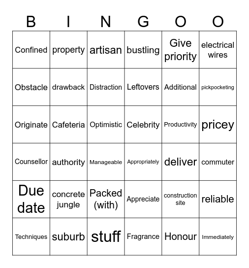 U1,2,3 Bingo Card