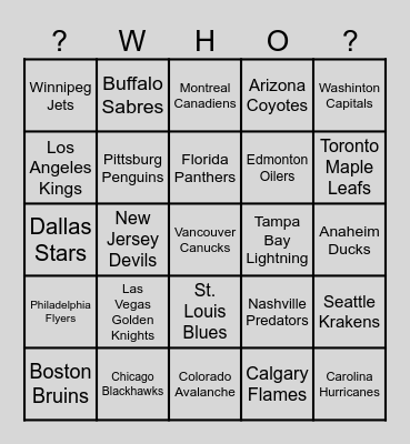 NHL Mascot Q&A Bingo Card