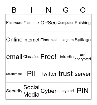 OPSEC Briefing Bingo Card