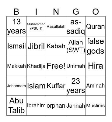 Islamic final primary bingo  Bingo Card