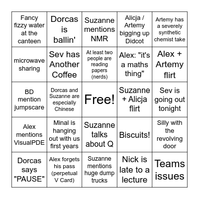 rozzie franks first years Bingo Card