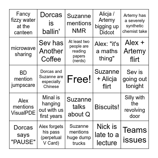 rozzie franks first years Bingo Card