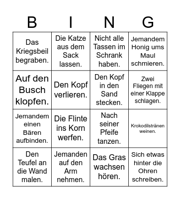Redewendungen Bingo Card