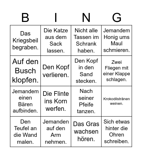 Redewendungen Bingo Card