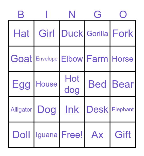 A B C D E F G H I Bingo Card