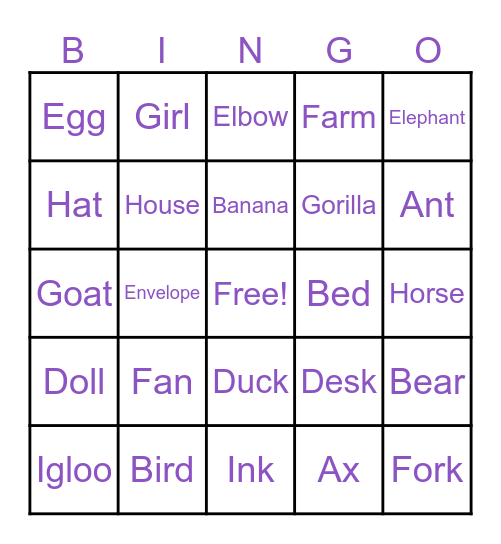 A B C D E F G H I Bingo Card