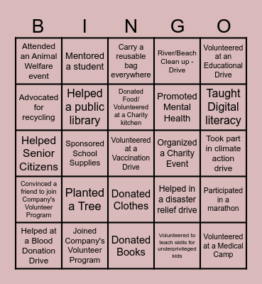 Community Impact BINGO Card