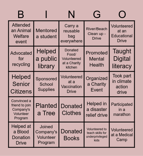 Community Impact BINGO Card