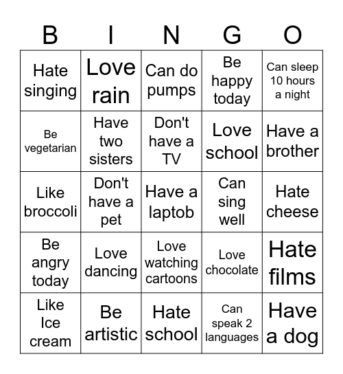 Untitled Bingo Card