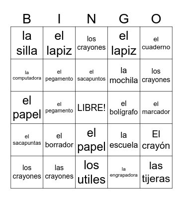 spanish bingo Card
