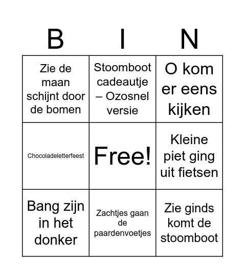 sinterklaas bingo Card