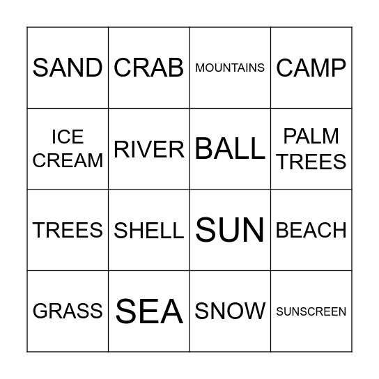 HOLIDAYS Bingo Card