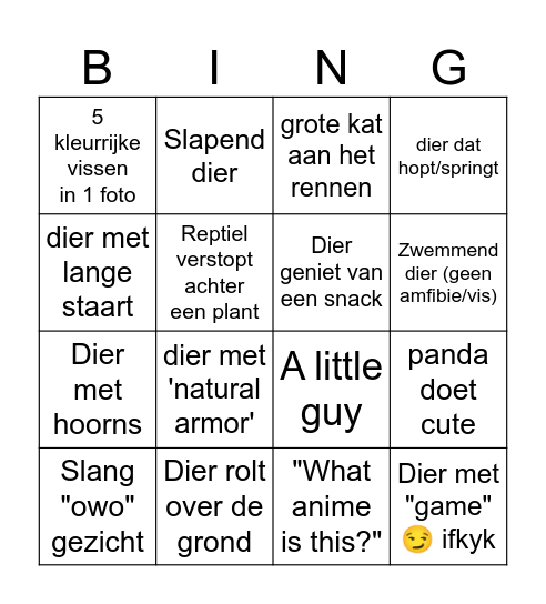 Zoo Bingo Card