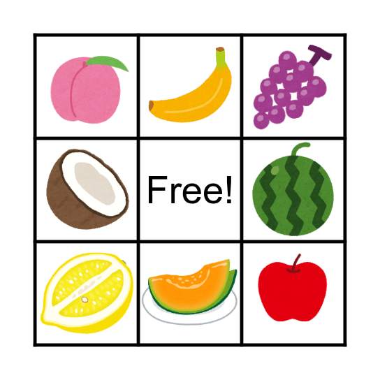 Fruits Bingo!!! Bingo Card