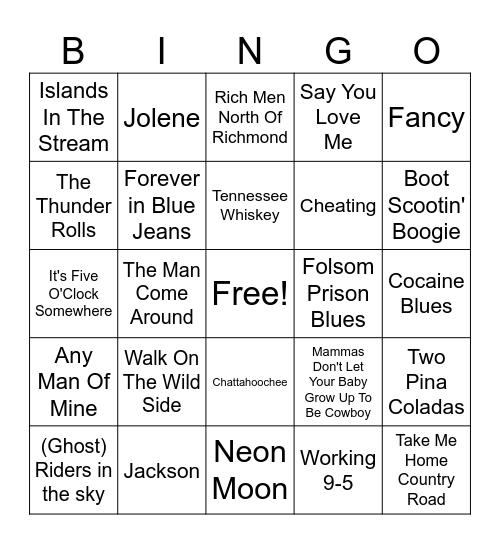 Country Music Bingo Card