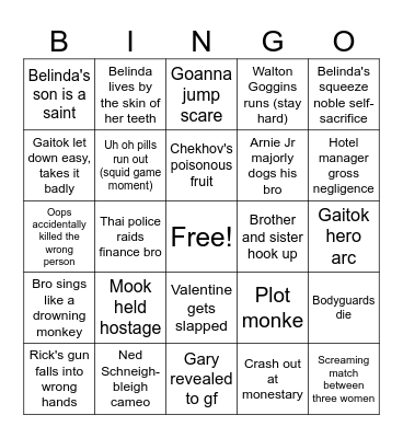 White Lotus Plot Points Bingo Card