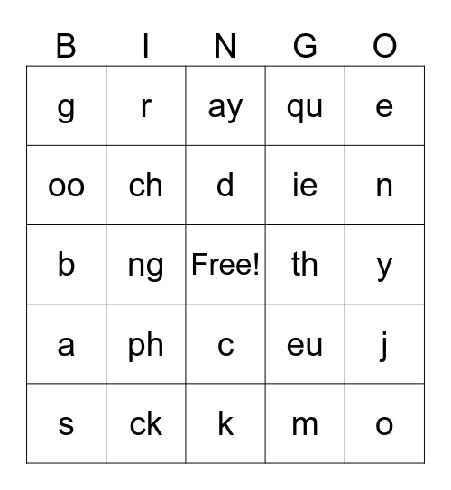 Phonics Bingo Card