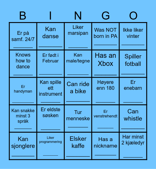 Finn personen som: Bingo Card