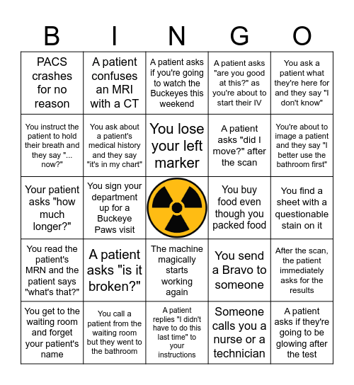 Rad Tech Week Bingo Card