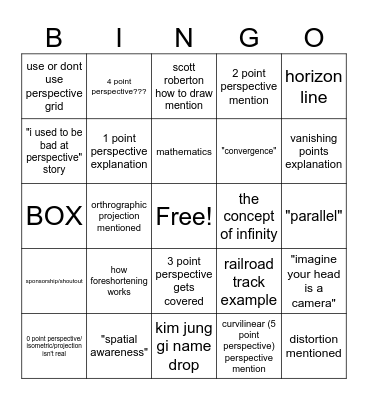 perspective video Bingo Card