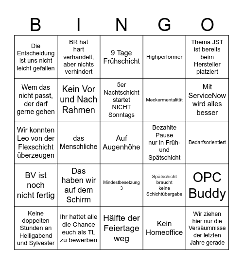 Sonder-Abteilungsmeeting Bingo Card
