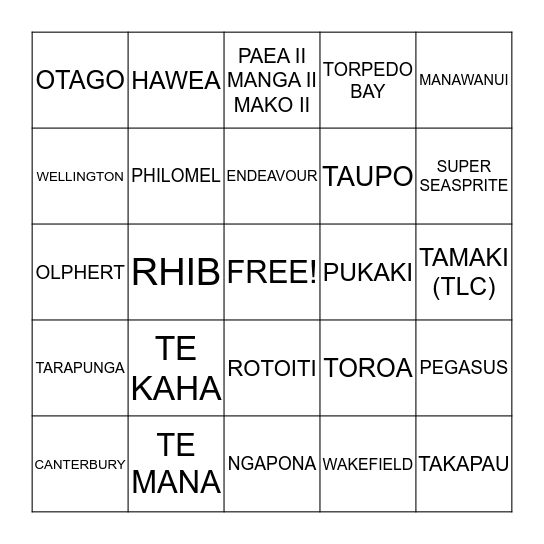 RNZN BINGO Card