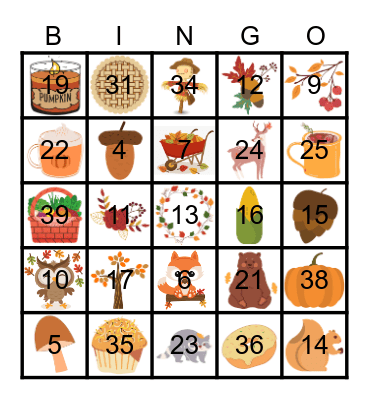 Fall Items Bingo Card