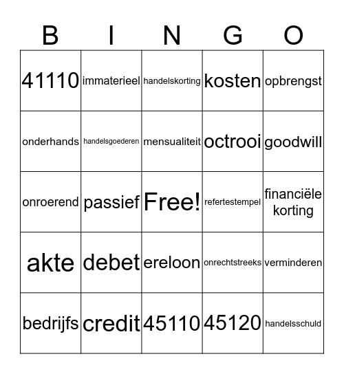 boekhouden  Bingo Card