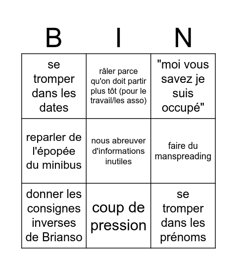 Bingo du séminaire MOMIE (lol) Bingo Card