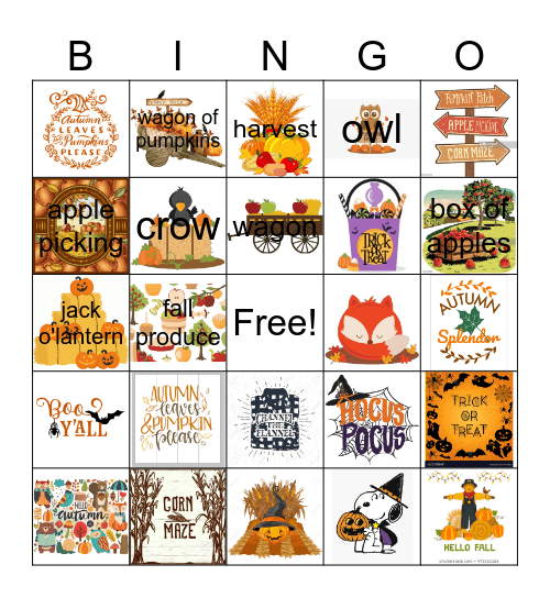Fall Bingo Card