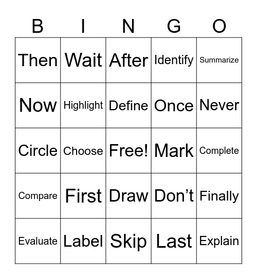 Clue Word Bingo Card