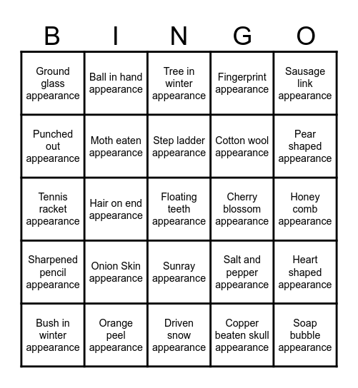 Radiology Bingo Card
