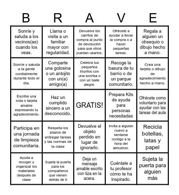 Pay it Forward Bingo Card