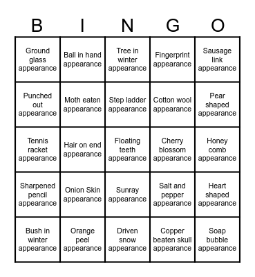 Radiology Bingo Card