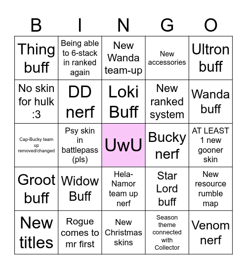 Rivals :3 Bingo Card