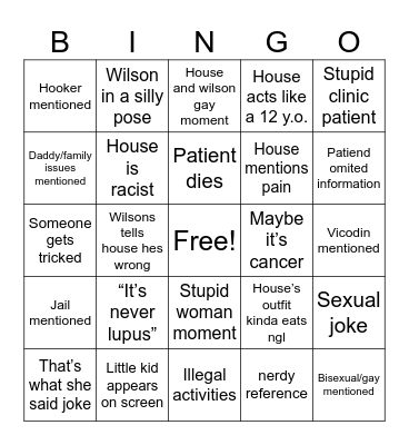 House md Bingo Card