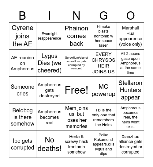 Ultimate Amphoreus Bingo Card