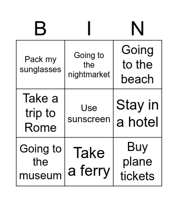 Holidays Bingo Card