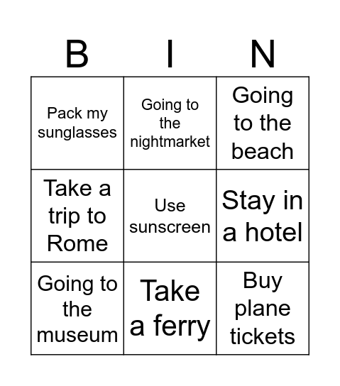 Holidays Bingo Card