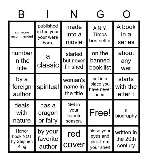 2026 Book Bing Challenge Bingo Card