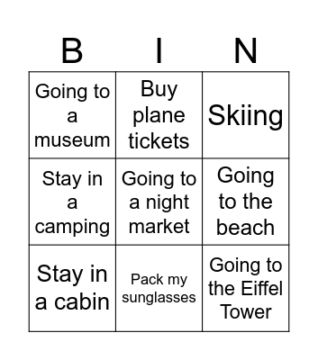 Holidays Bingo Card