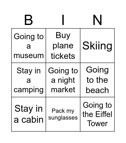 Holidays Bingo Card