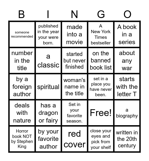 2026 Book Bing Challenge Bingo Card