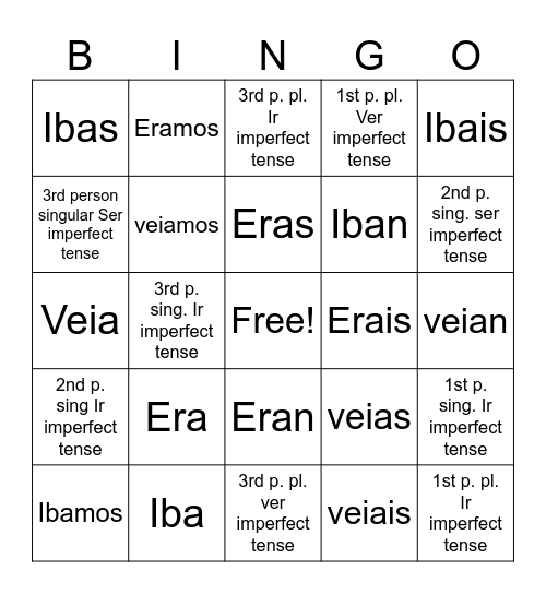 Spanish 2 chp. 13 Bingo Card