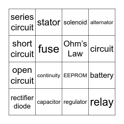 CATS ASE Electrical Bingo Card