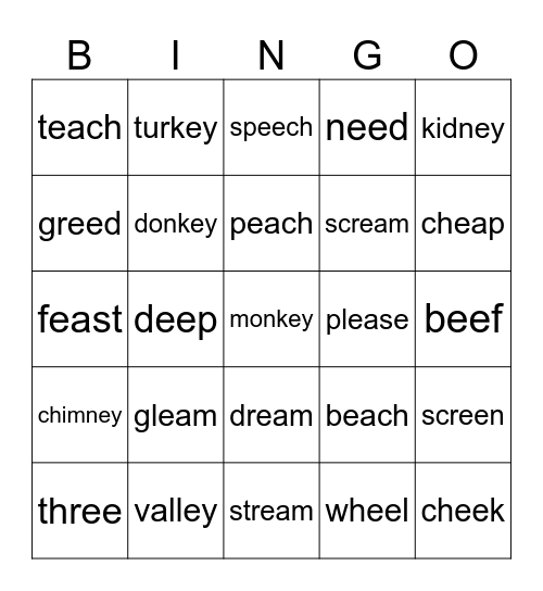 Lesson 85 ea, ee, ey Bingo Card