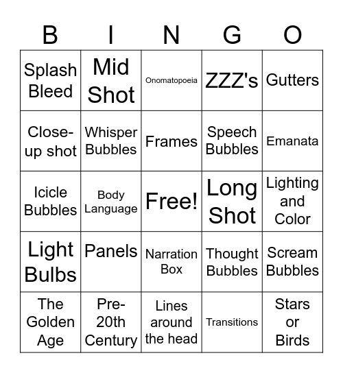 Comic History Bingo Card